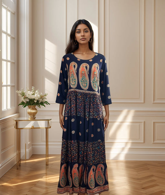 Stunning Colorful Paisley Rayon Maxi Dress