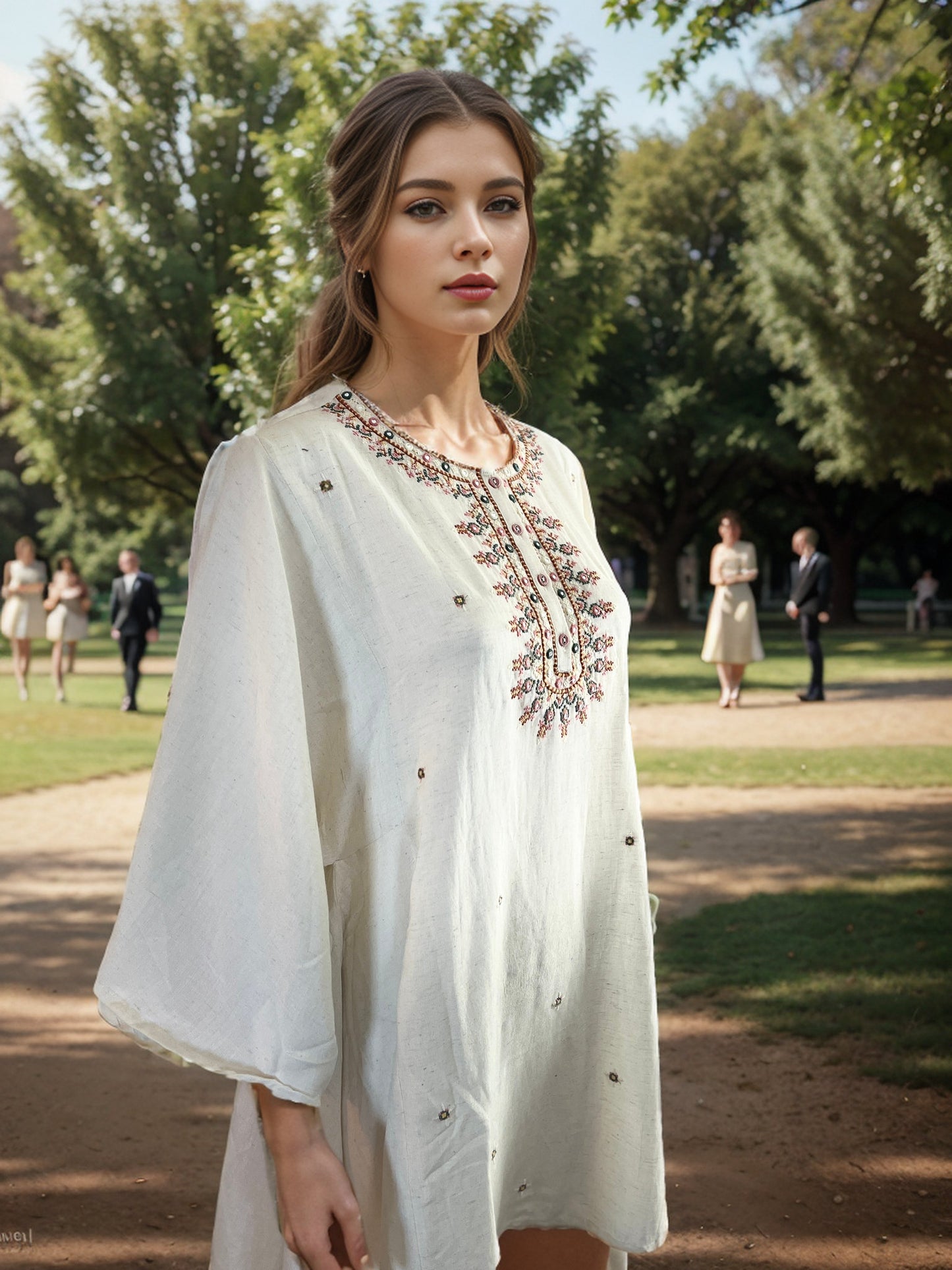 Embroidered Cotton Tunic with Kaftan Sleeves