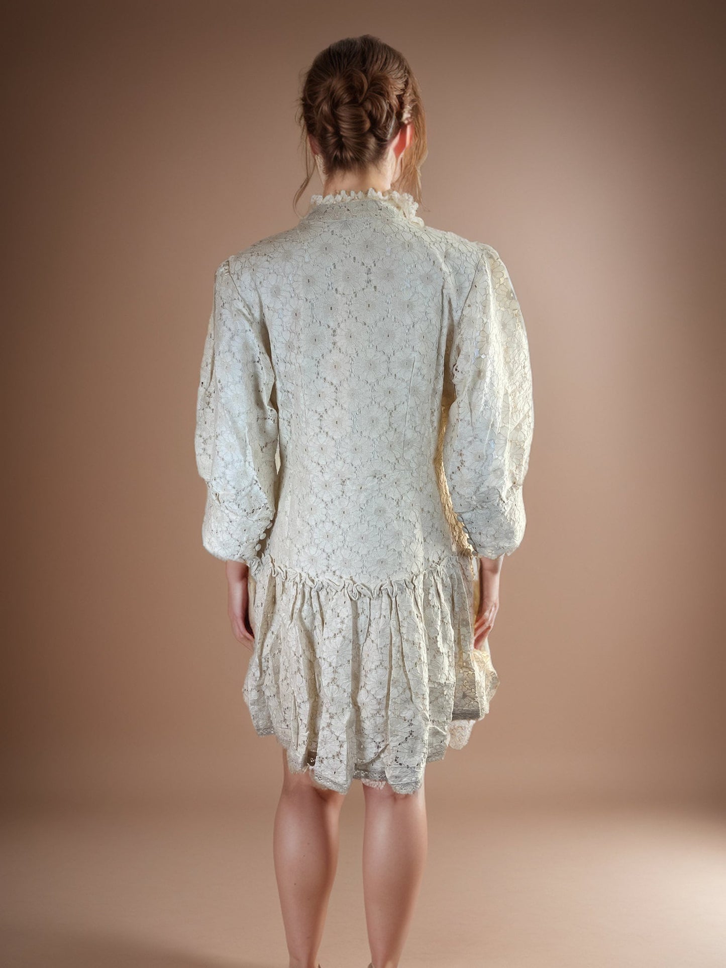 Royale Ivory Color Cotton Schiffli detail Tunic with Cuff sleeves