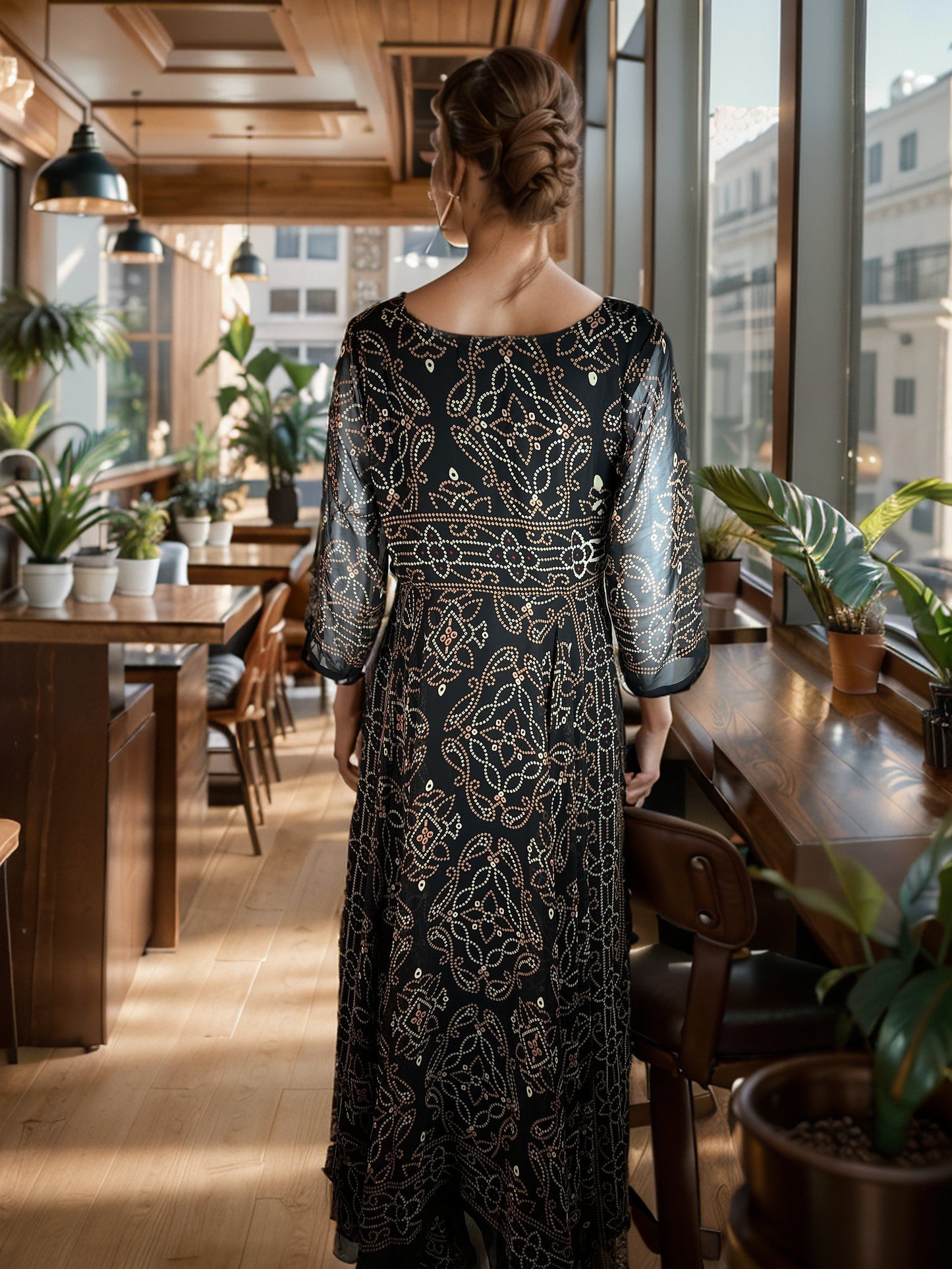 Dazzling Floral and Embroidered Faux Georgette Maxi Gown with Tulle Lining