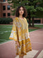 Pretty Yellow cotton Tunic with Lace work, bell sleeves and Embroidery